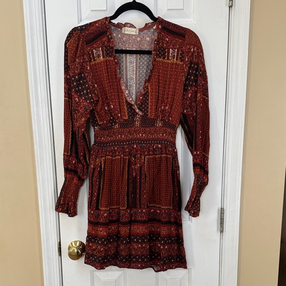 Altar'd State Dresses & Skirts - Altar'd State Burgundy Patterned Long Sleeve Dress